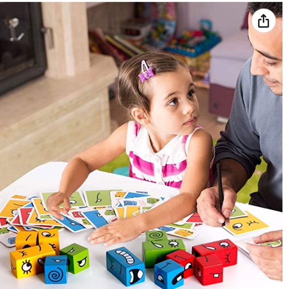 NEW Montessori Wooden Expressions Matching Block Puzzles Building Cubes - Picture 4 of 6